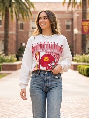 Pressbox White & Red USC Southern California Graphic Sweatshirt - Women